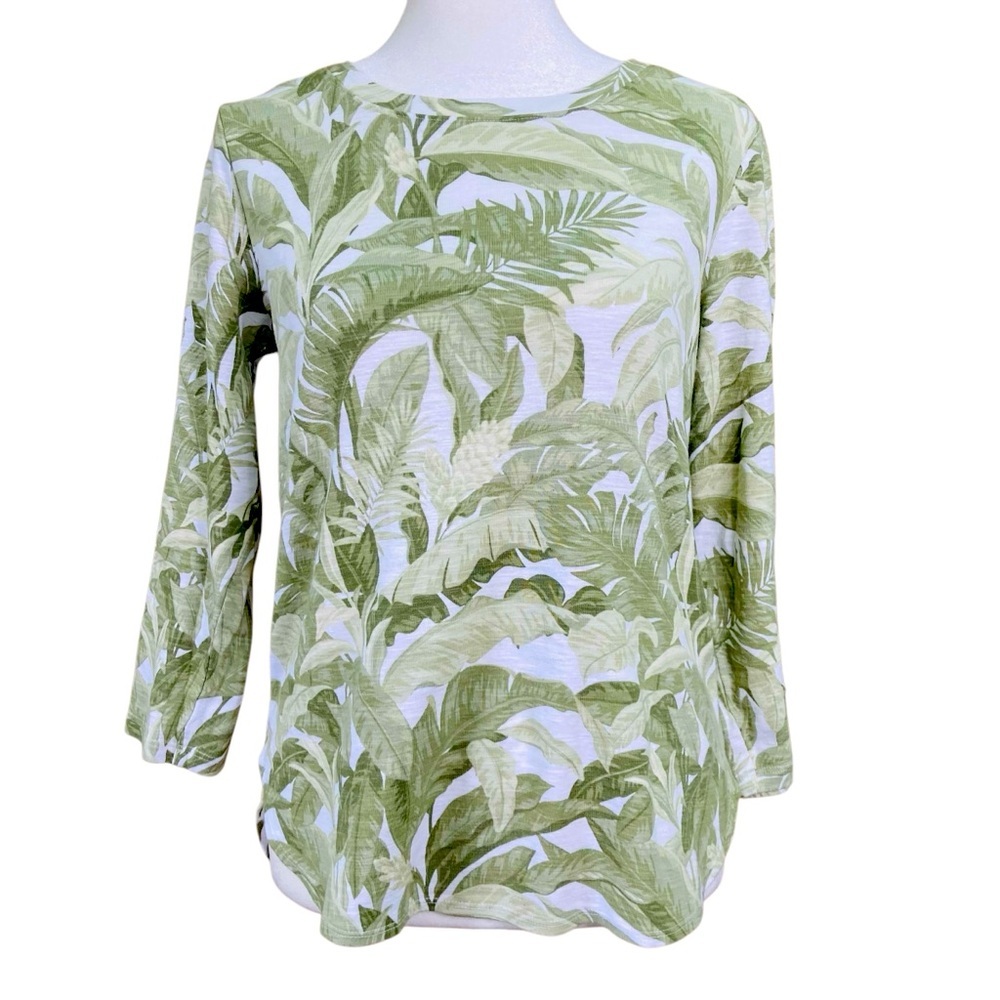 Tommy Bahama Ashby Isles Palma Toile CottonT-shirt Green 3/4 Sleeve (Size‎ XS)